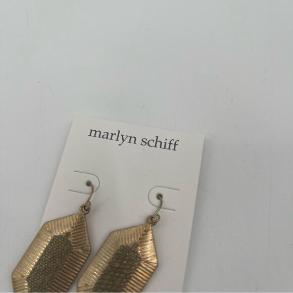 MARLYN SCHIFF Earrings Gold Metal Textured with Rhinestones Jewelry Boho NWT - Picture 3 of 7